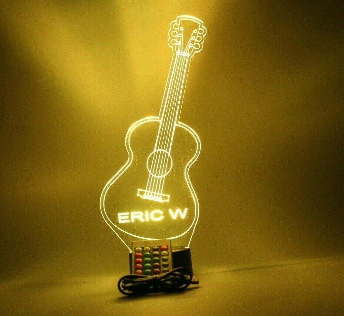 MIRROR MANIA Guitar Night Light Up Table Lamp LED Personalized Name Engraved Acoustic Lap Guitars Music Instrument - It's Wow, with Remote, 16 Color Options, Dimmer, Free Engraved, Guitarist Gift