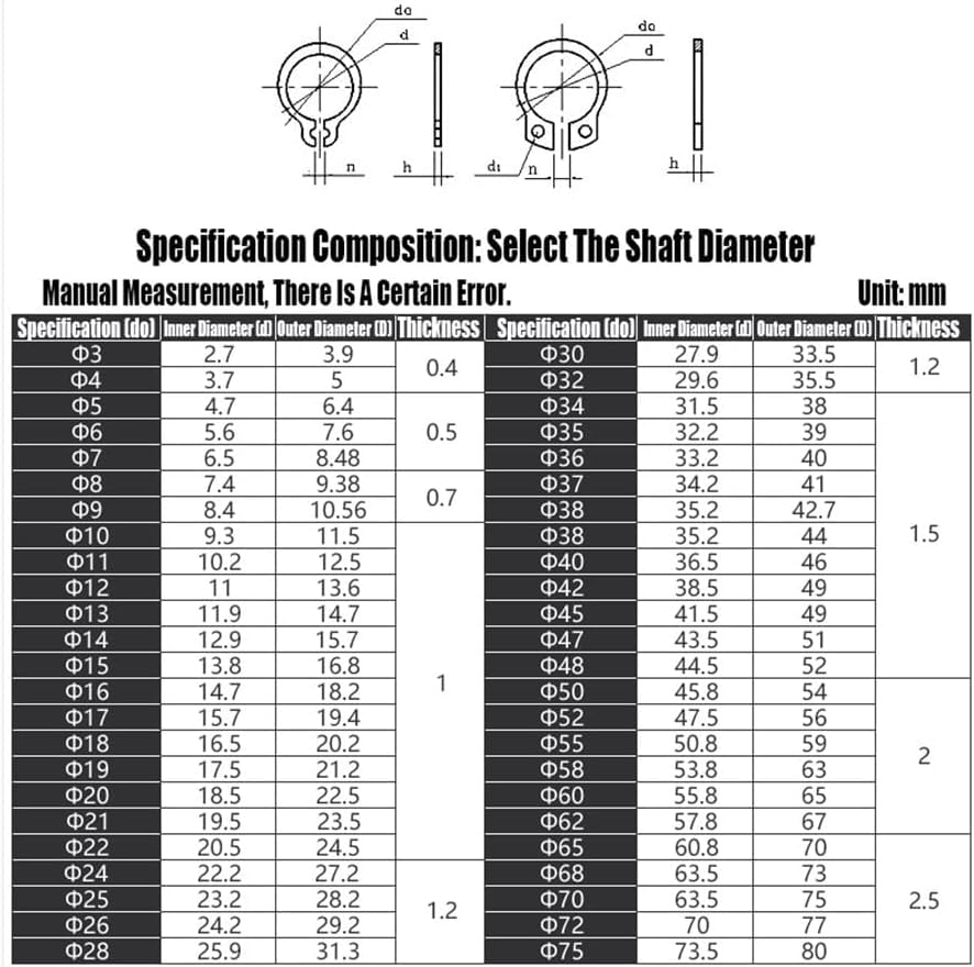 External circlip, 1-30PCS M3-M30 C-Clip Washer Shaft 65 Manganese Steel Circlip Retaining Ring Bearing Retainer(M8 30pcs)
