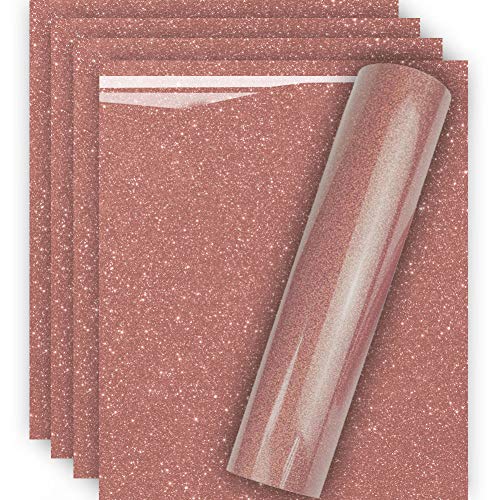 Tvinyl Warehouse Rose Gold Glitter HTV Heat Transfer Vinyl for T-Shirt 12 X 10 (Pack of 5), Easy to Weed and Iron on, Guaranteed Size