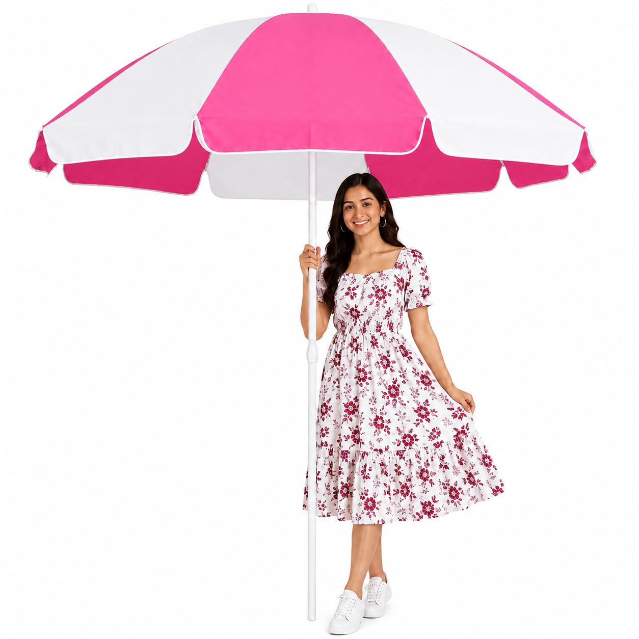 Outdoor Umbrella Garden Umbrella 7FT Outdoor Shade Balcony Use Garden Umbrella Portable Shade Poolside Use Veranda Use Deck Use (White & Pink)-image-41