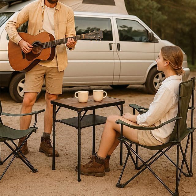 Folding Picnic Table 2ft Portable Camping Table Adjustable Heights Metal Aluminum Lightweight Foldable Small Outdoor Card Table with Carry Handle for Outside Indoor Camp Cooking BBQ Beach