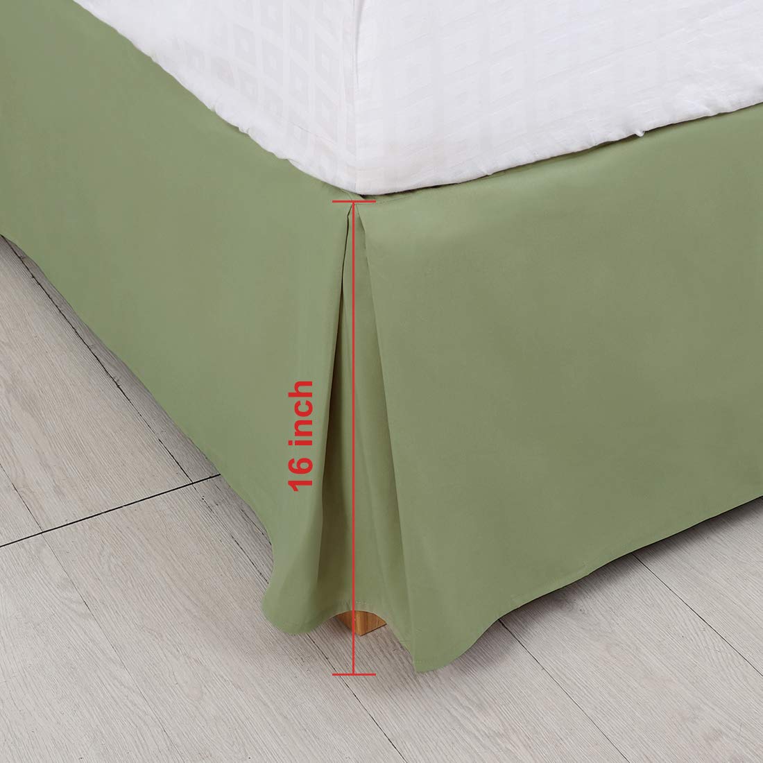 PiccoCasa Falda de Cama Plisada tamaño King, Marco de Cama y Funda de somier, Falda de Cama con Volantes a Medida de 16 Pulgadas, fácil de Colocar, Verde Oliva