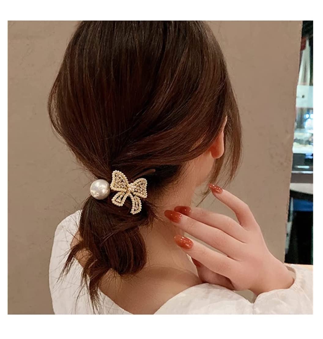 Feste Elastici Capelli 10pcs Bow Knot Pearl Hair Ring Rope Ponytail Balls Scalp Tendine Copricapo Coreano Decorazione
