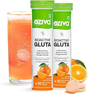 OZiva Bioactive Glutathione Tablets for Radiant Skin - 30 Effervescent Tablets (Pack of 2) | L-Glutathione, Lycopene, Vita...