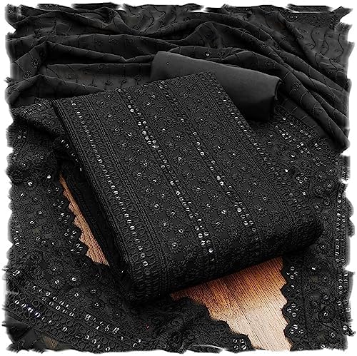 Pandadi Saree Women's Pure Georgette Chikankari Work Unstitched Salwar Suit Dress Material