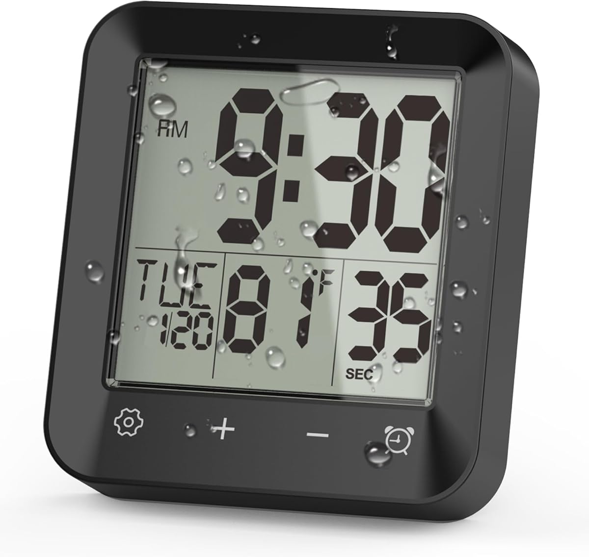 Waterproof Shower Clock Timer, Bathroom Clock with Countdown, Touch Screen, Indoor Temperature, Suction Cup, LCD Digital Wall Clock for Bath, Kitchen