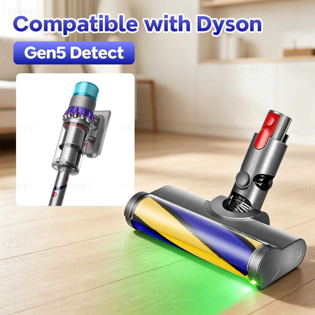 Testina della spazzola con illuminazione a LED per funzione di rilevamento della polvere, compatibile con aspirapolvere Dyson Gen5 Detect, ottimizzata per pavimenti duri (G5)