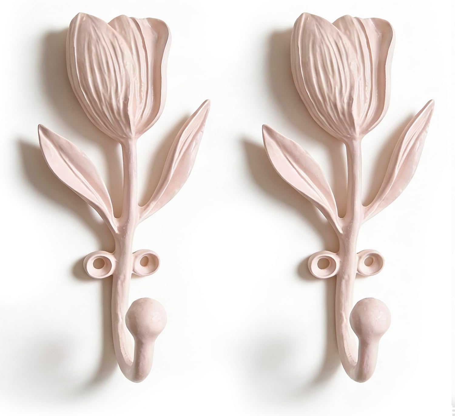 Pink Tulip Wall Hooks - Pack of 2 | Farmhouse Style | Easy Installation | Sturdy Metal Hooks for Clothes, Bags, Towels, Hats