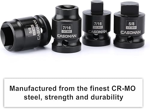 Miniatura 4 de CASOMAN Juego de enchufes de tubo de transmisión de 12 pulgada, 8 unidades, Cr-Mo, SAE, machohembra, 716", 12", 58", 916", unidad cuadrada macho