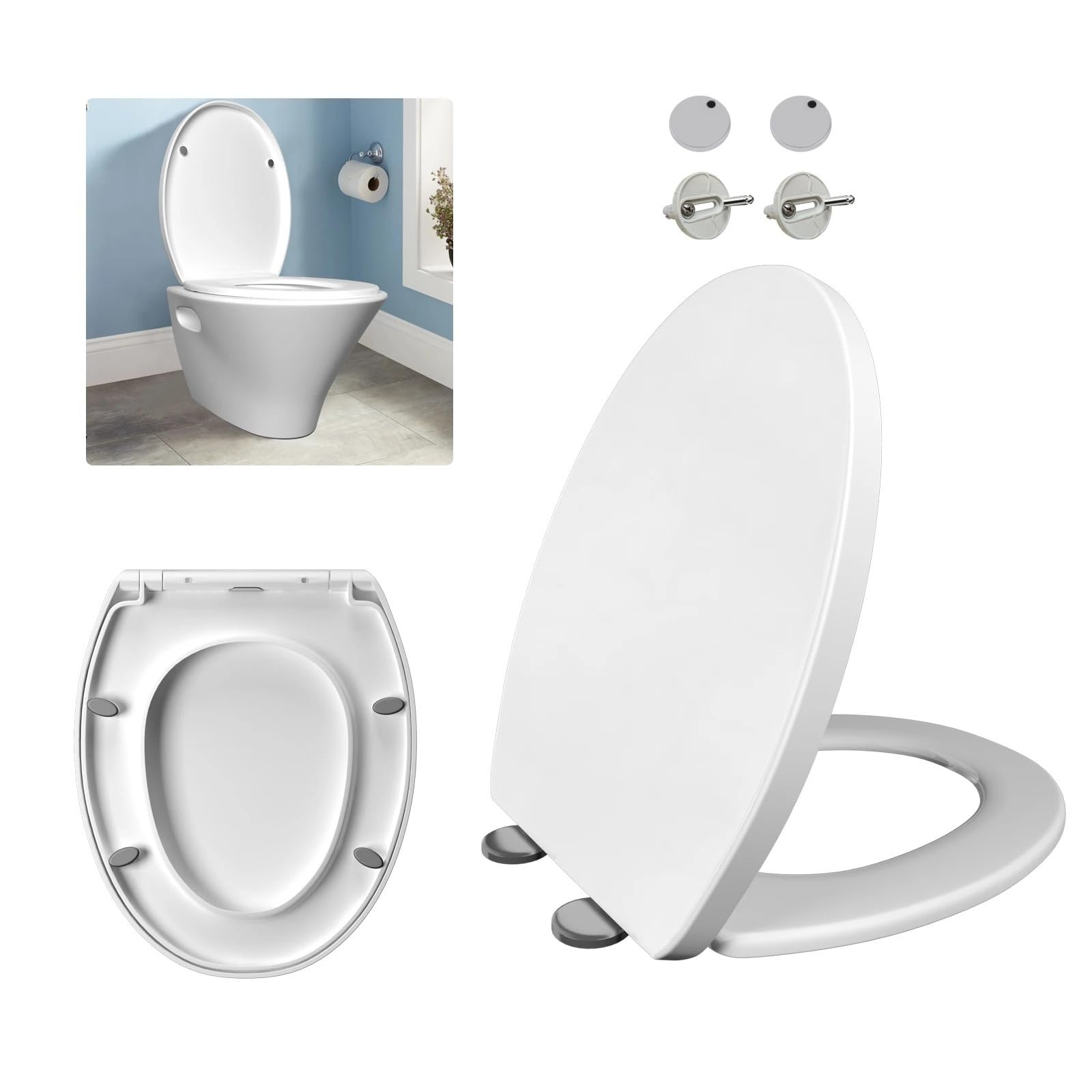 Cymmiyt White Toilet Seat Toilet Seat In Oval Shape，Toilet Lid With Soft-Close Mechanism，Quick Release Attachment To The Top 360° Adjustable Hinges