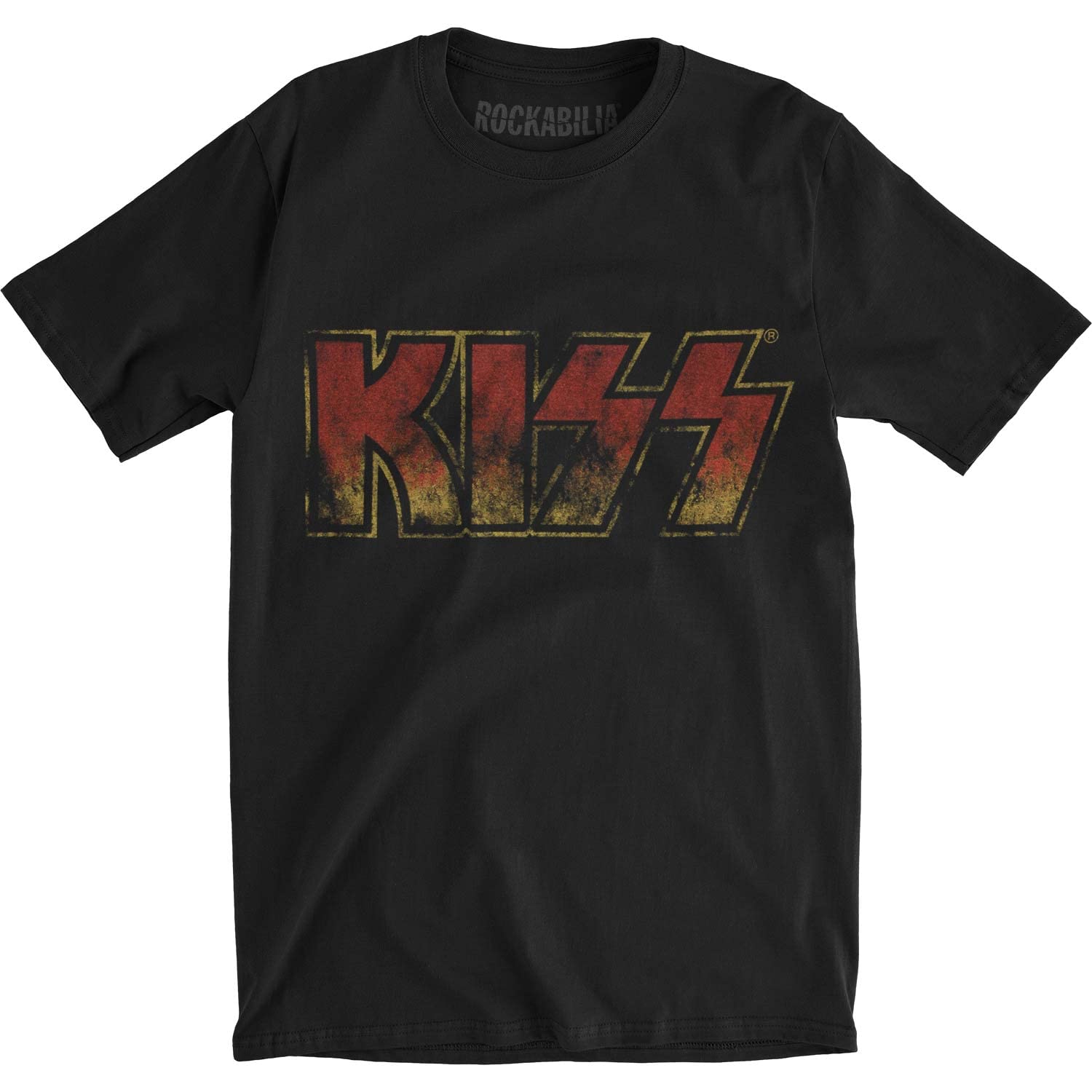 Rockoff Trade Men's Kiss Classic Logo Vintage T - Shirt, Black (Black Black), X-Large