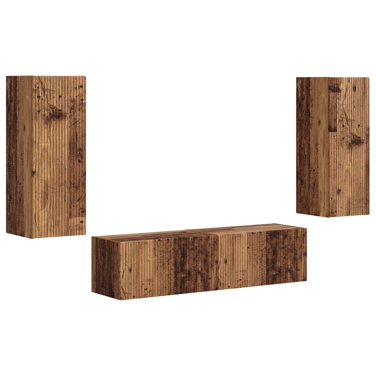2-Piece Wall Mounted Floating TV Stand, Engineered Wood | Features a space-saving design for living room entertainment centers to store media devices and consoles.