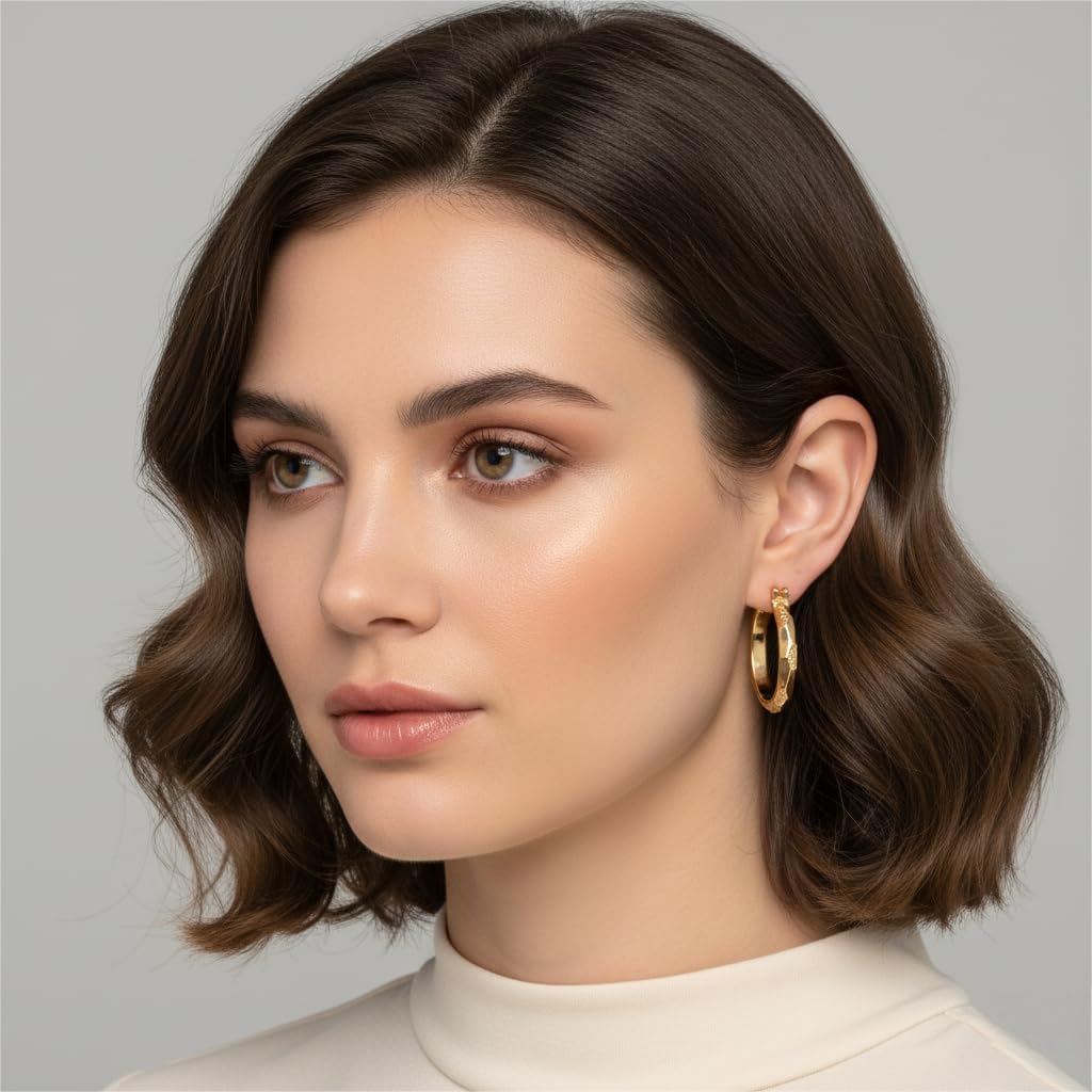 Gold Plated Earrings for Women 14K Gold Plated Hoop Earrings for Women with CZ Geometric Cut Face Gold Earrings Unique Hoops Womens 25mm - Image 8