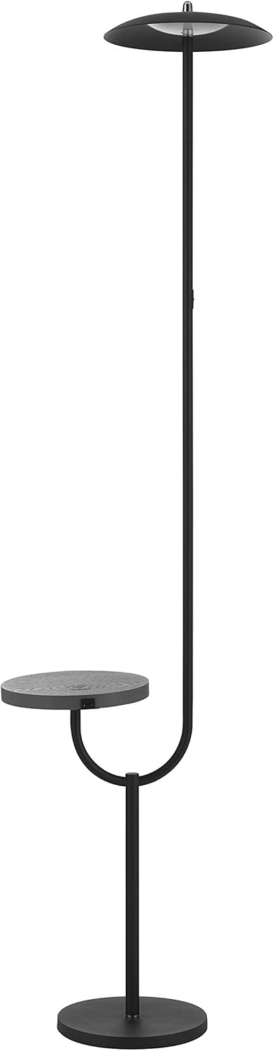 Parasol Torchiere Wireless Stand Floor Integrated LED Lamp Charging Table Plus USB Port Touch Control Living Room & Bedroom Dimmable Pet Safe, Childproof, Round Dome Shade Silver