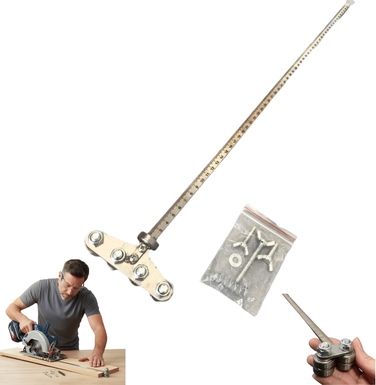 Positioning Calipers for Precise Measurements & Easy Wood Cutting, Stainless Steel Precision Circular Saw Guide Rail Woodworking Cutting Tools, Adjustable Caliper Guide DIY (Four Axis)