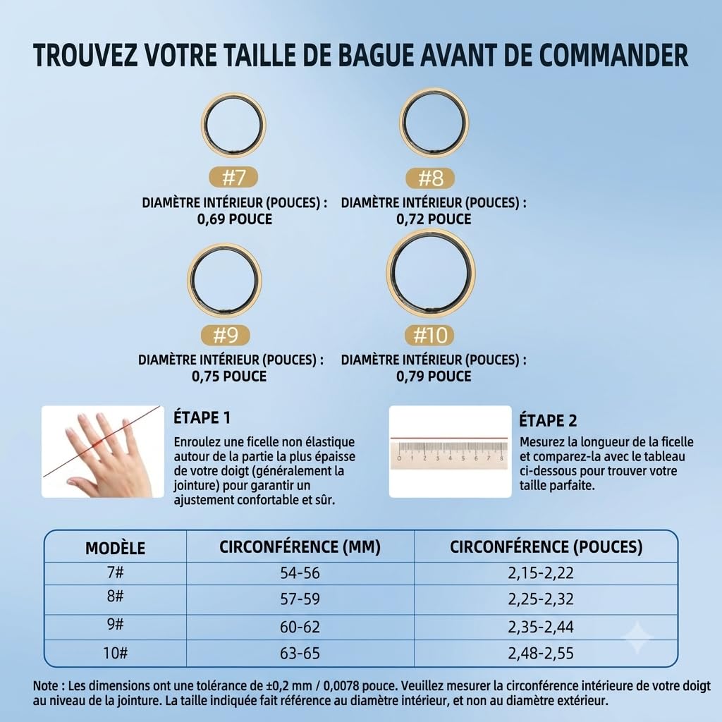Bague Connectée Femme Homme, Smart Ring Fitness & Sommeil, Suivi Santé 5ATM | Bague connectée dorée, cycle menstruel, température cutanée, fréquence cardiaque, SpO₂, gestes intelligents, Sport, quotidien
