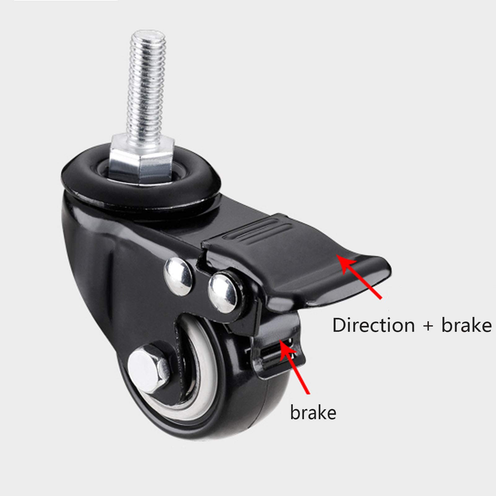 4 Ruedas móviles (2 con Freno, 2 sin Freno) con Varilla roscada (M8, M10) Ruedas para Muebles y carros de Equipaje, Cada Rueda Tiene una Capacidad de Carga de 60 kg (10 mm)