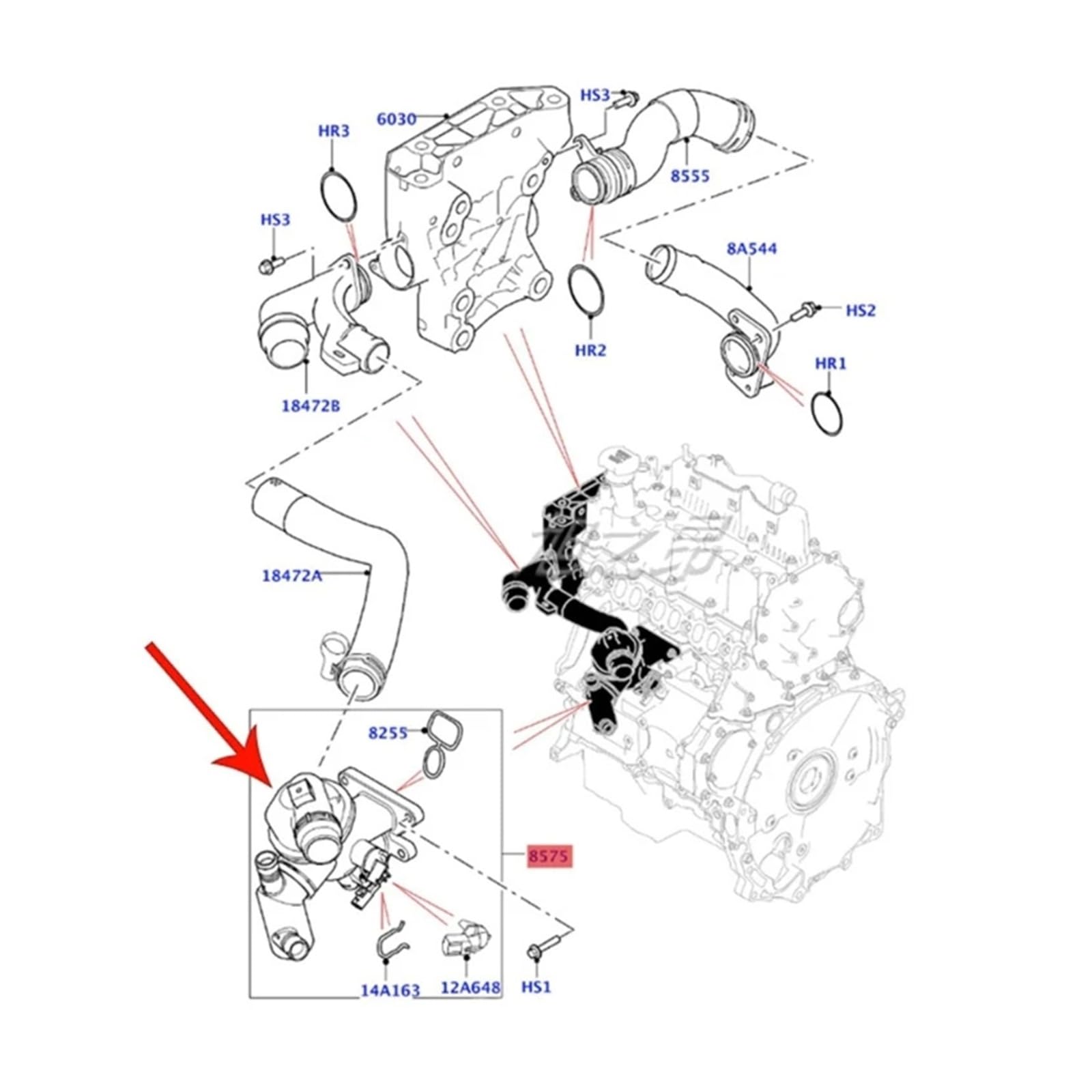 Obudowa termostatu samochodowego Płyn chłodzący Termostat samochodowy Płyn chłodzący Części samochodowe Termostat samochodowy Płyn chłodzący, Do Discovery, Do N0HF LR105975