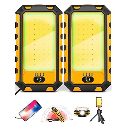 LED Rechargeable Magnetic Work Light 40W 1500Lumens, Hanging Hook 4 Lighting Modes, Job Site Lighting for Car Repairing, Camping, Hunting, and Hurricane (2, Orange)