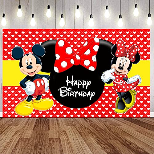 Mickey Minnie Mouse Themed Backdrop And Tablecloth Party Supplies Disney Cartoon Colorful Dots Photography Background Happy Birthday Banner Decorations #TOP5