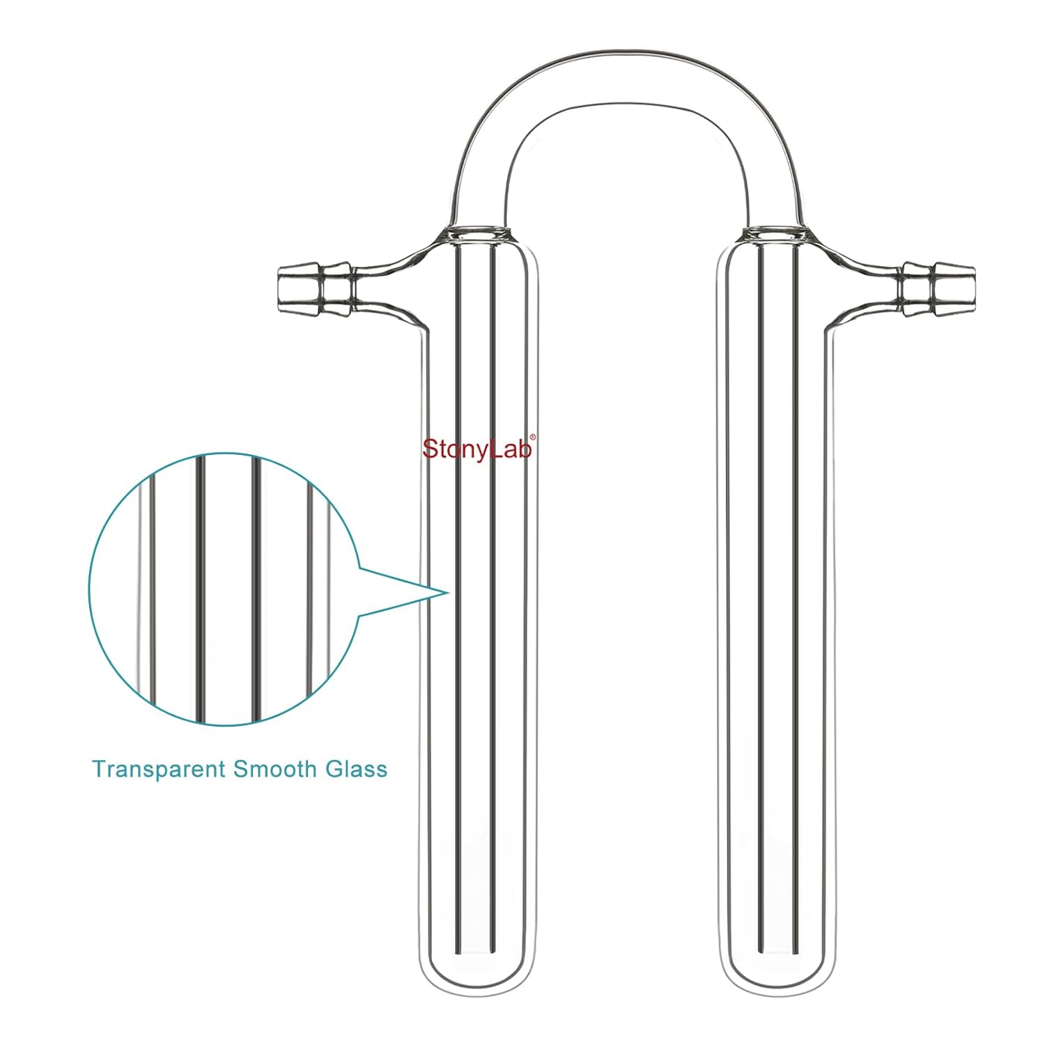 stonylab U-Shape Glass Gas Bubbler, Reverse Flow U-Shape Oil Bubbler Glass Adapter with Two Reservoirs, 10 mm Hose Connection, High Borosilicate Glass for Lab Gas Reaction, Purification, and Drying