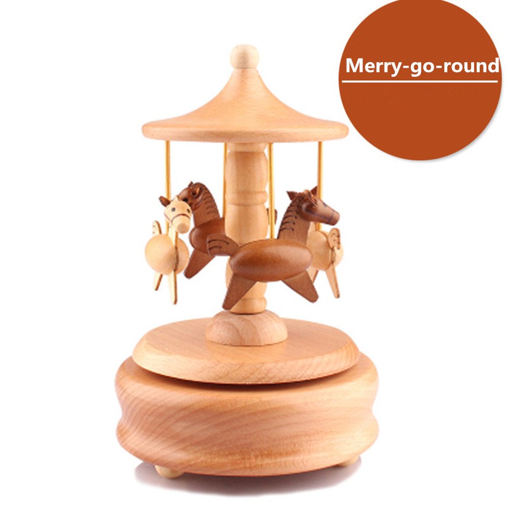Masywna drewniana pozytywka z pozytywką Merry-Go-Round zegar z pozytywką, prezent na Boże Narodzenie, urodziny, prezent dla dzieci i niemowląt, wzór karusielski