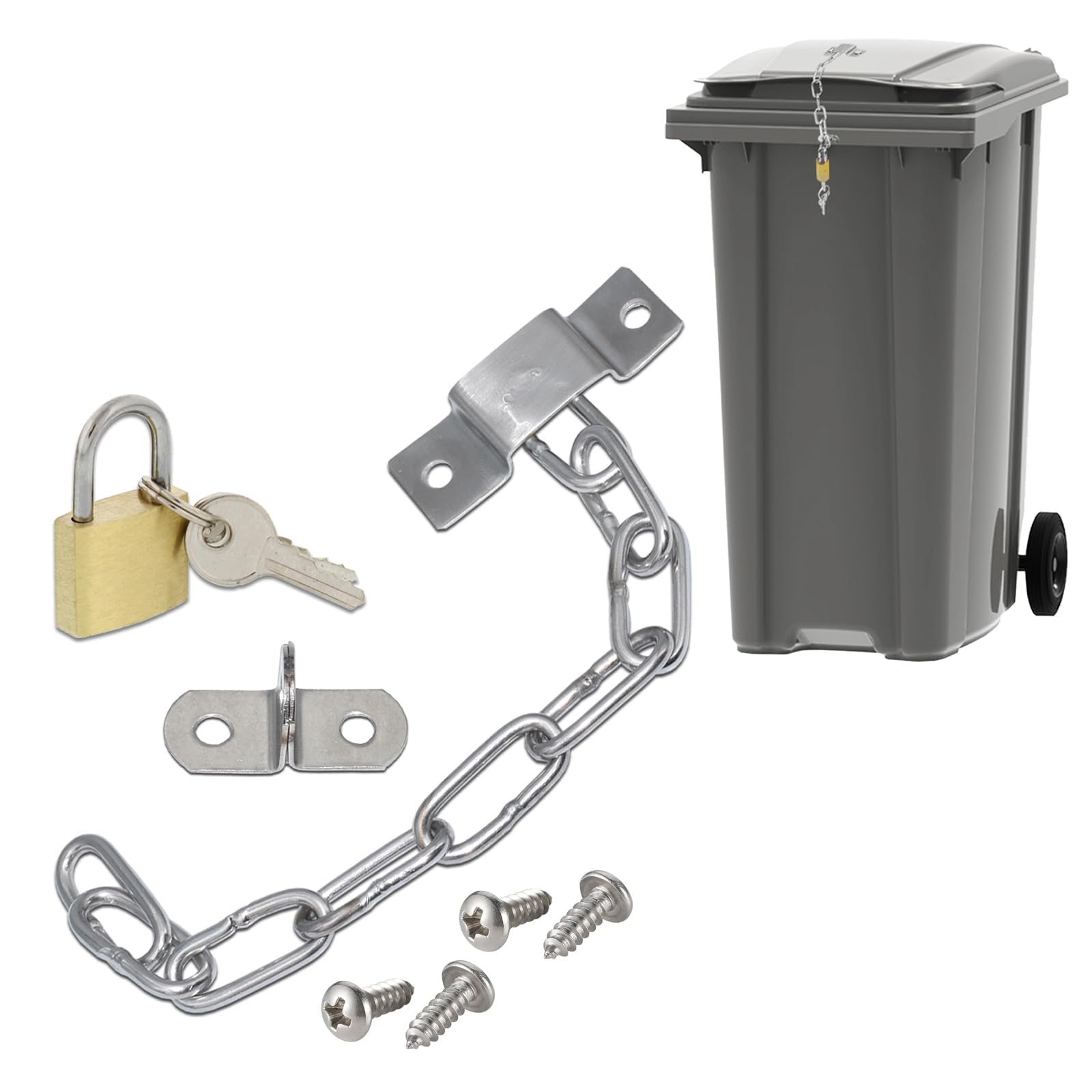Wheelie Bin Lid Chain Lock-Easily Fitted with Padlock - NO Drilling - Stop Fly Tip