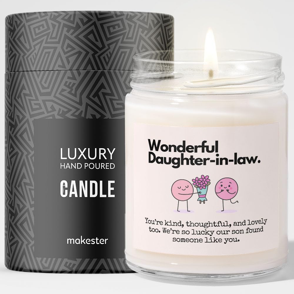 Makester White Gift For Daughter In Law - Luxury Soy Wax Candle - Vanilla, Jasmine, Sugared Almond