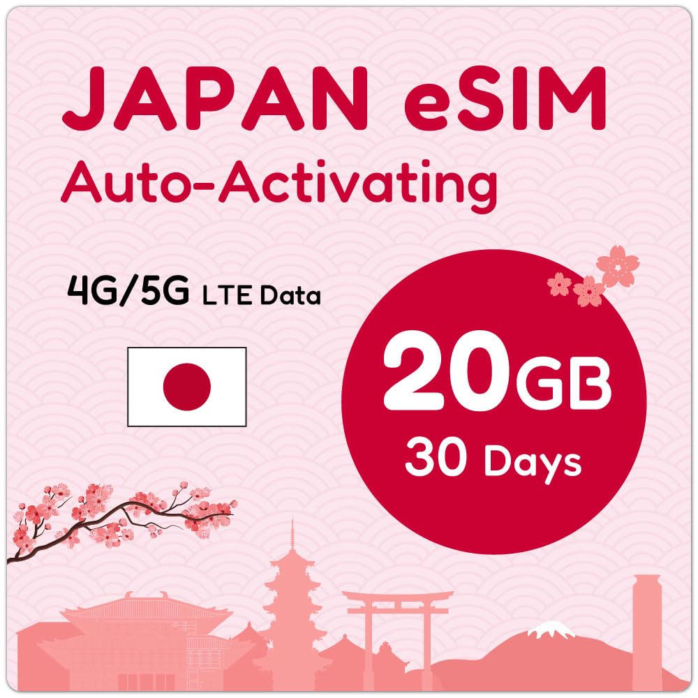 Japan eSIM 30 dni 20 GB | eSIM kod QR zostanie wysłany pocztą e-mail w ciągu 24 godzin od wysyłki | zeskanuj kod QR i natychmiast wykorzystaj | Automatyczna aktywacja | Tylko dane, brak usługi