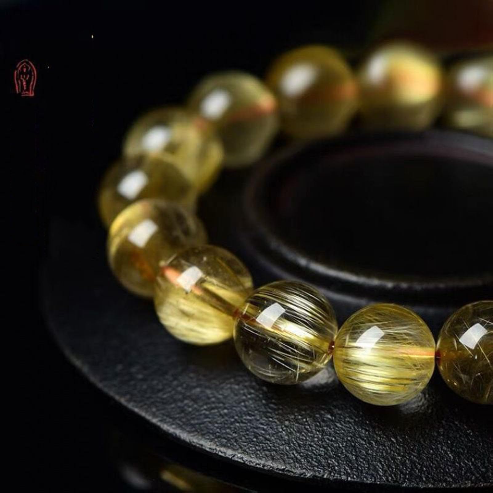 Bracciale rutilato dorato naturale, gioielli curativi lisci rotondi quarzo | Bracciale al quarzo per donna, pietra preziosa elasticizzata curativa da uomo, regalo di compleanno di San Valentino
