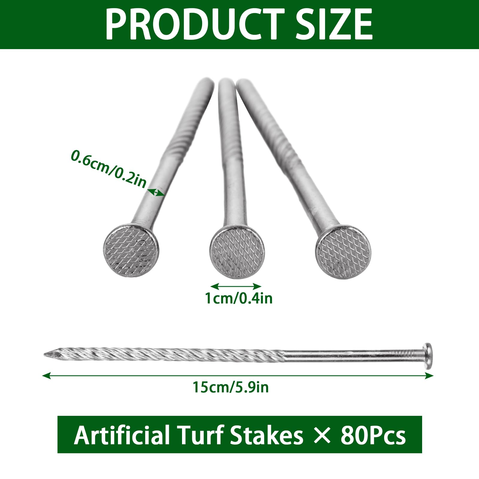 Lot de 80 piquets de gazon artificiel de 15,2 cm, pointes en spirale en acier galvanisé massif, piquets de jardin antirouille pour gazon artificiel, bordure de pavé, barrière contre les
