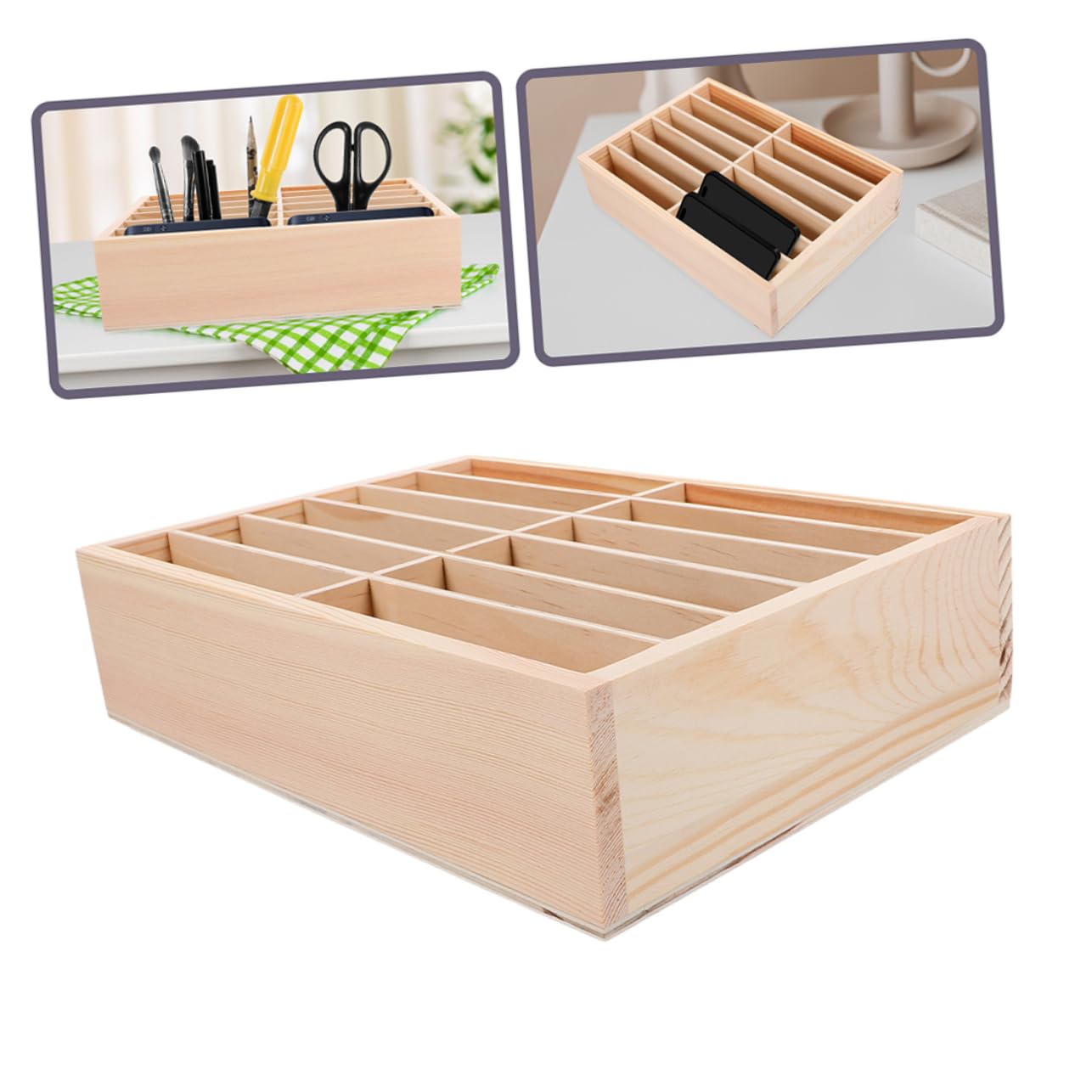 Hemobllo Organizer Legno 12 Scomparti Porta Cellulare da Tavolo, Supporto Smartphone per Ufficio, Aula e Sala Riunioni, Set 2 Pezzi per Gestione e Archiviazione Telefonica