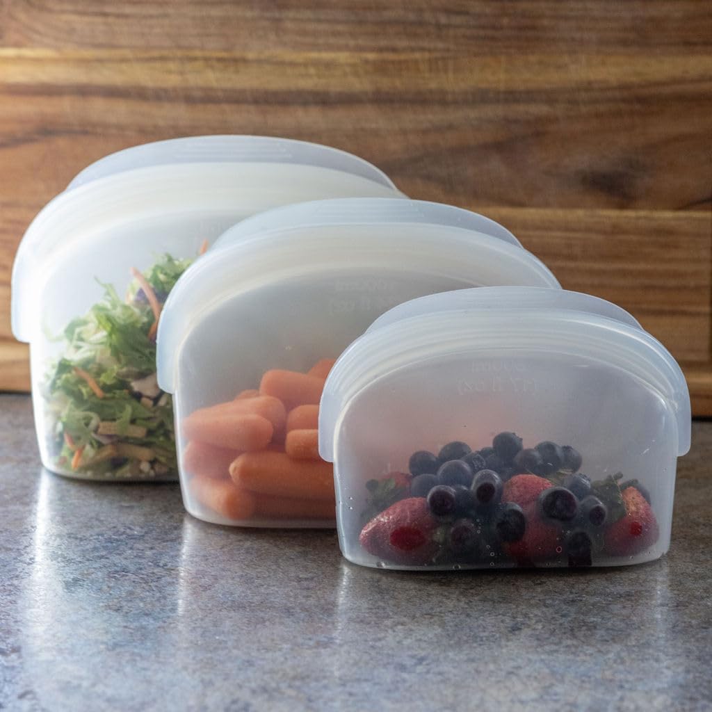 Reusable Silicone Food Storage Bags – 3 Pack (500ml / 1000ml / 1500ml) – Reinforced Double Seal – BPA Free – Freezer & Dishwasher Safe