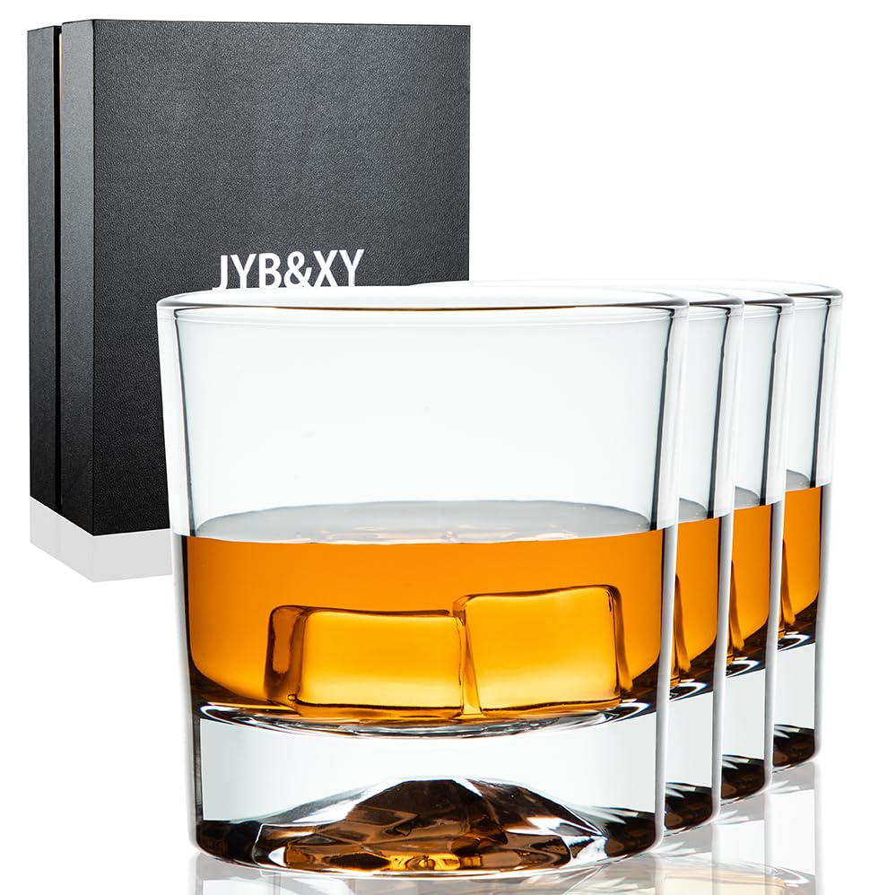 Whiskey Glasses with 4 Iceball molds and a Luxury Box, 11 Oz Old Fashioned Glasses for Scotch Cocktail Rum Cognac Vodka Liquor, Unique Gifts for Men Gifts for Husband (WIS2106)