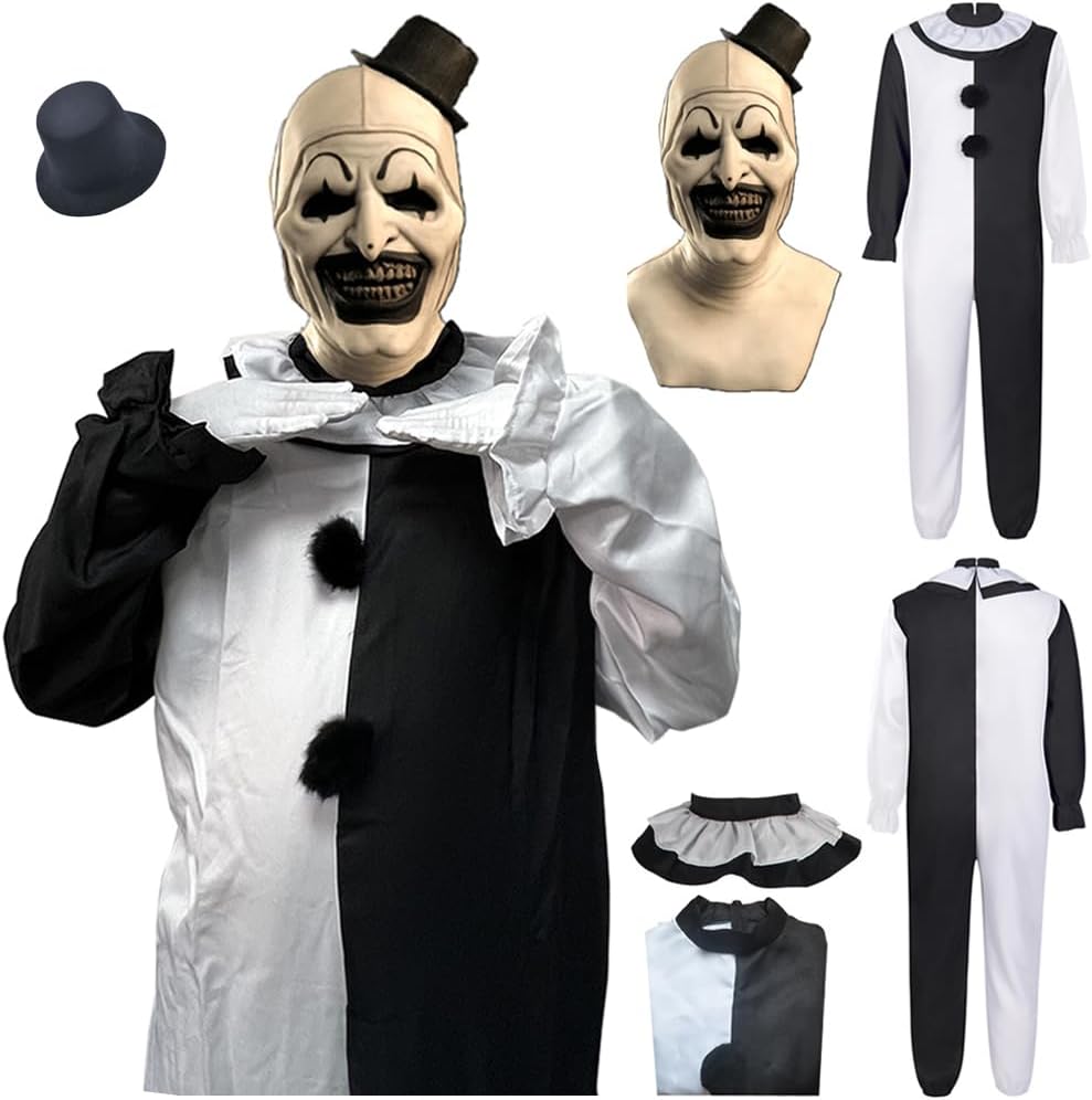 Black White Jumpsuit Unisex Costume Outfits Halloween Suit With Mask