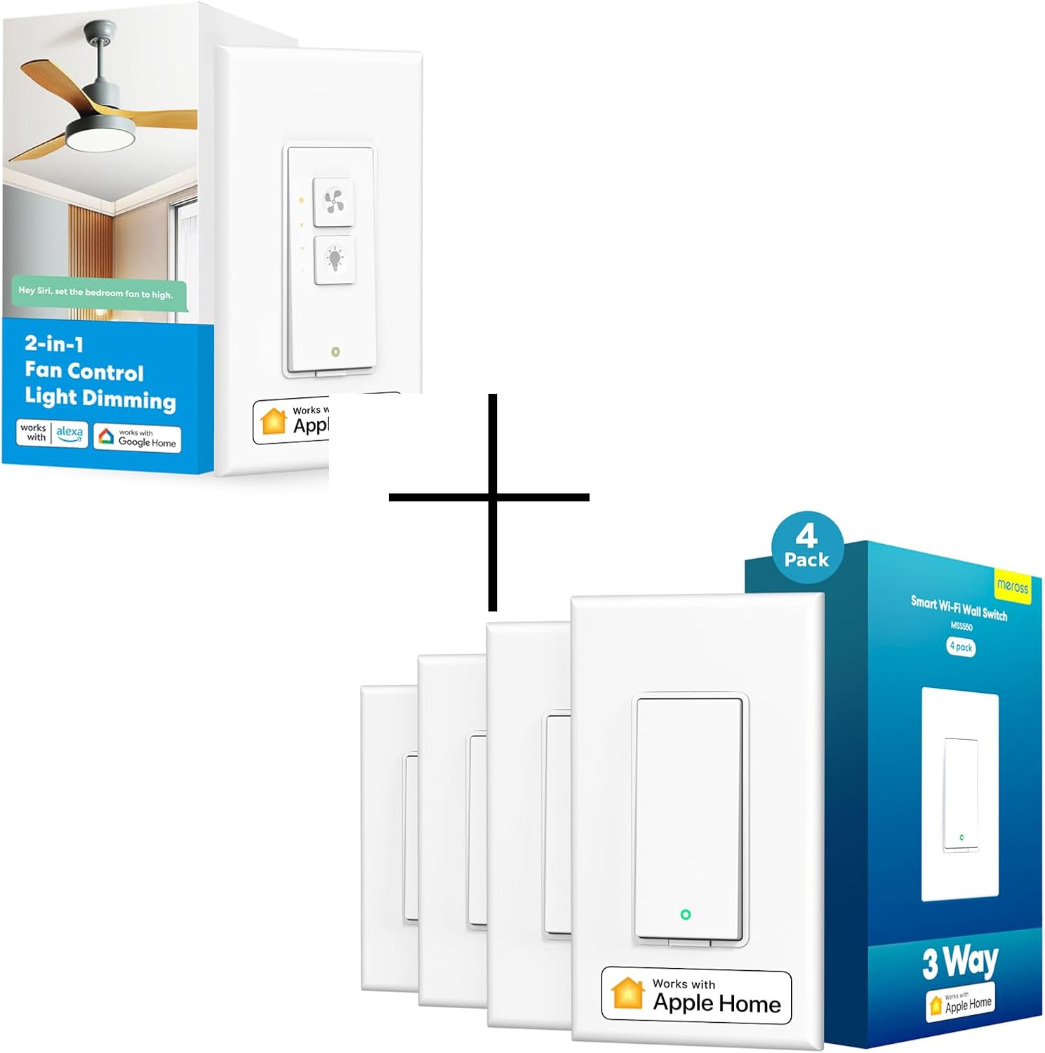 Meross Smart Ceiling Fan Control and Dimmer Light Switch and 4 Pack 3