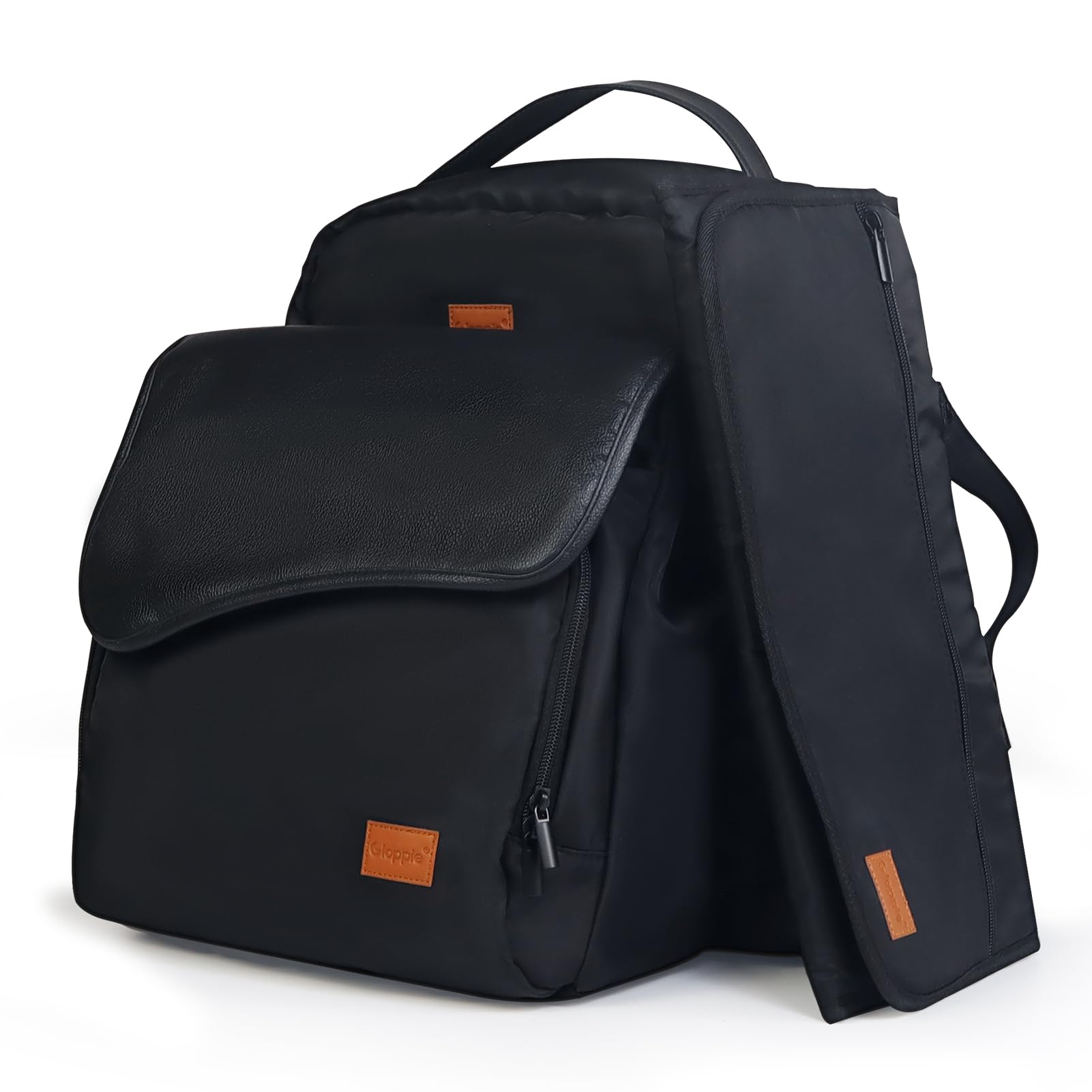 Gloppie Nappy Changing Backpacks Large Capacity Diaper Bag Changing Back Pack Waterproof Travel Tote Bags Detachable for Baby Care for Mom and Dad, Black