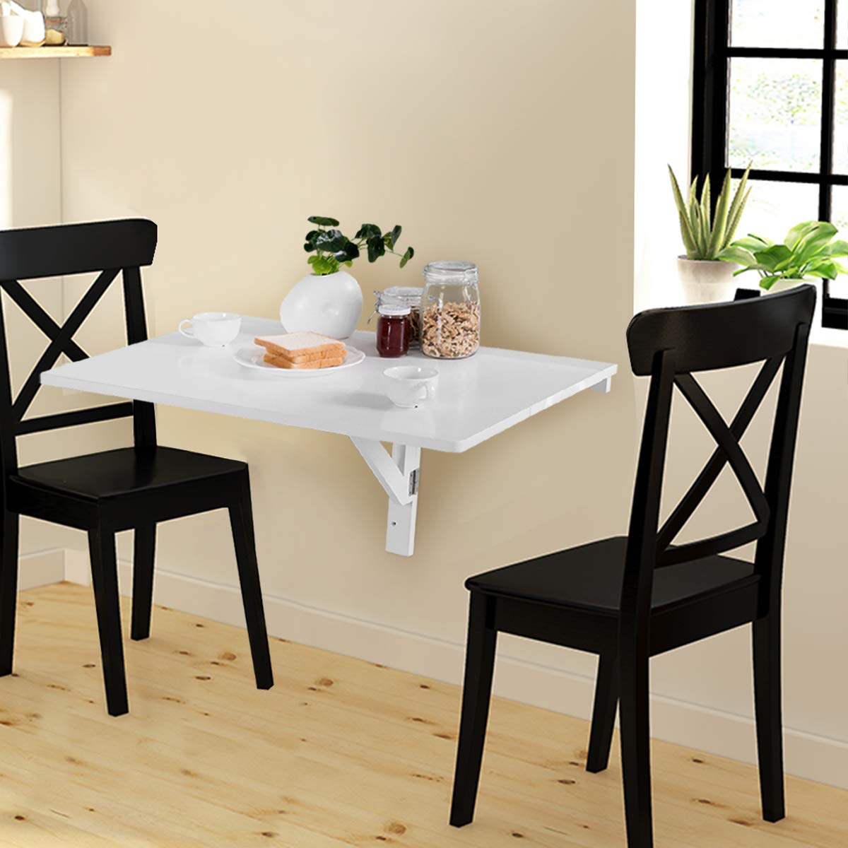 RELAX4LIFE Wandtisch klappbar, platzsparender Esstisch, Schreibtisch für Esszimmer & Studierzimmer, Stabiler Klapptisch Wandmontage, Wandklapptisch aus Holz bis zu 40 kg belastbar, 80 x 60cm (Weiß)