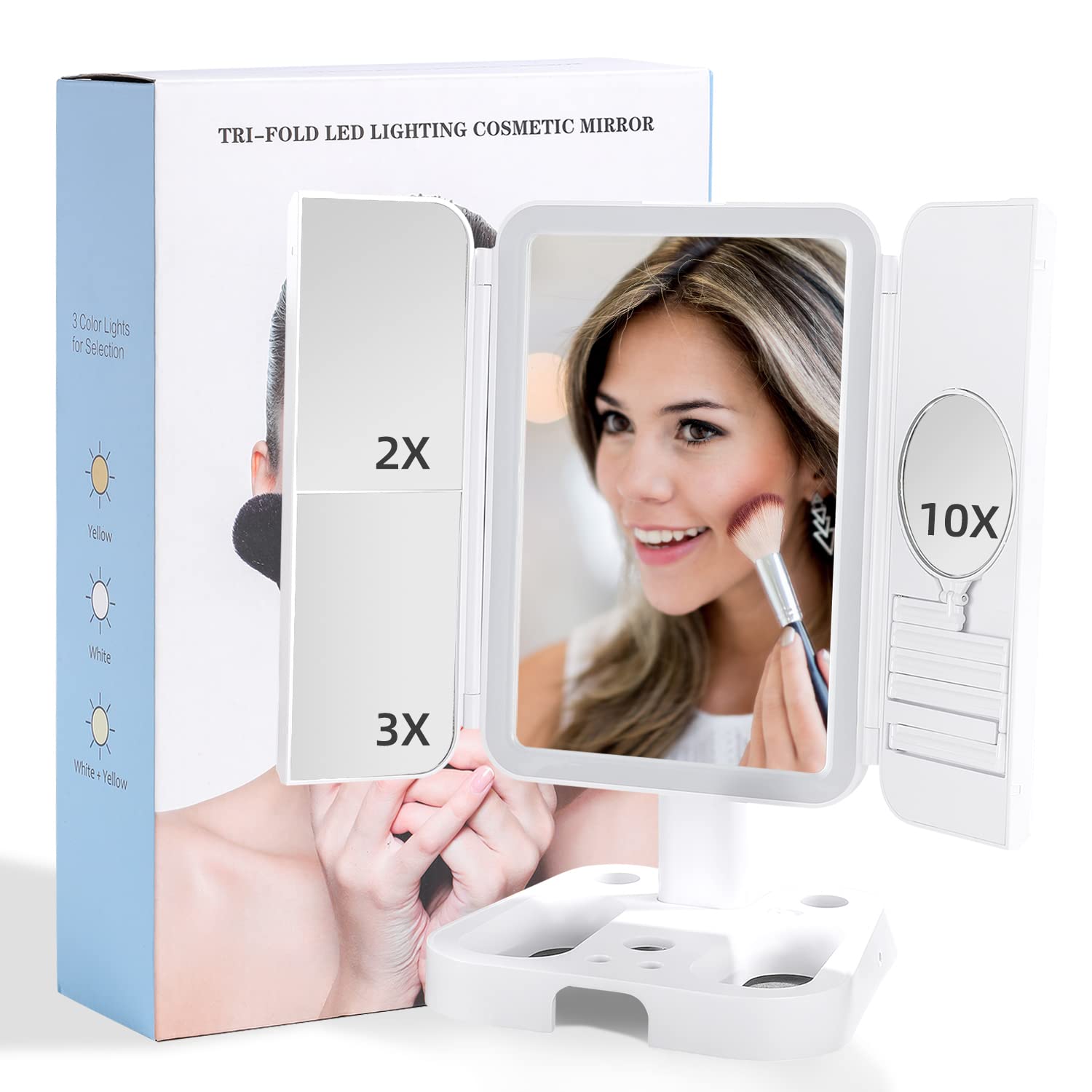 Buy BSMALL Makeup Mirror Trifold LED Lighting Cosmetic Vanity Mirror