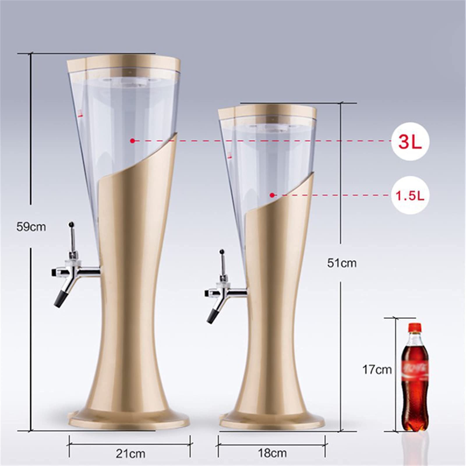 MU Beer Tower, dispensadores de barril de cerveza XXL bebidas & dispensador de bebidas con grifo 3.0 litros con enfriador de hielo para bar Ktv cristalería, 5L