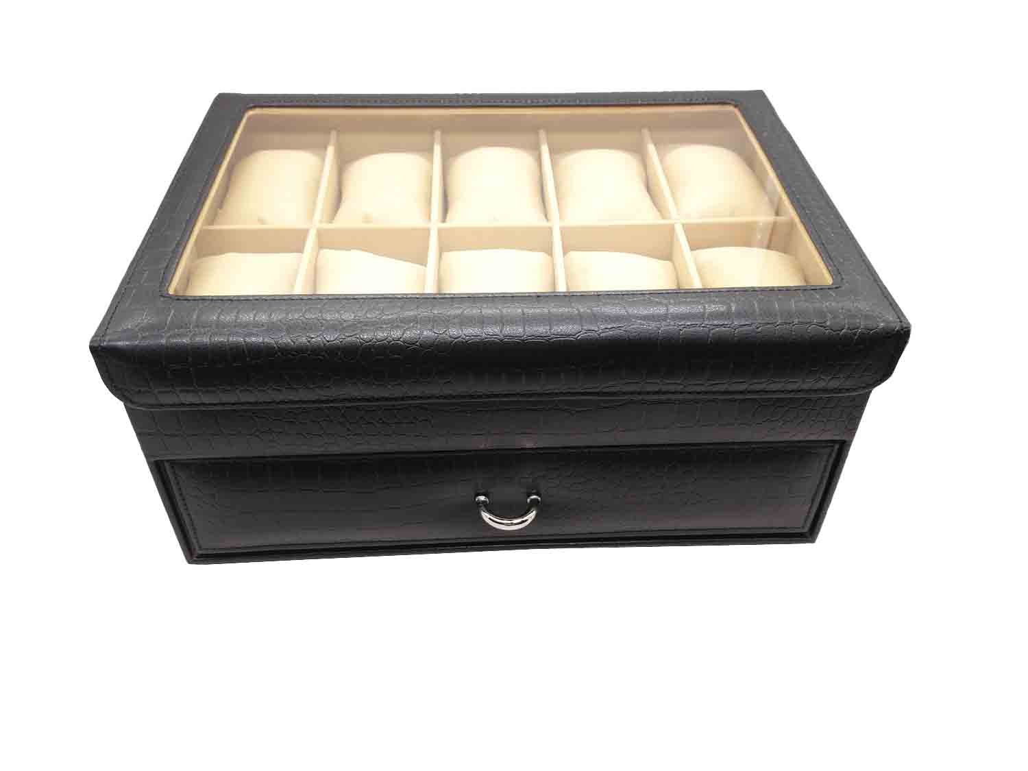 Essart Faux Leather Croco Print Watch Box, Transparent Lid Feature, 20 Removable Cushions, Decorative Fitting, magentic Closure - Black (B07BXW3NL1) Amazon Price History, Amazon Price Tracker
