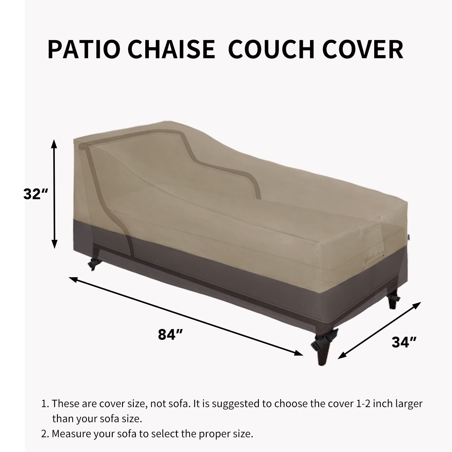 Easy-Going Funda impermeable para tumbona para exteriores, funda resistente al viento para silla de patio, funda para muebles de exterior con ventilación de aire, paquete de 2 unidades de 84 pulgadas