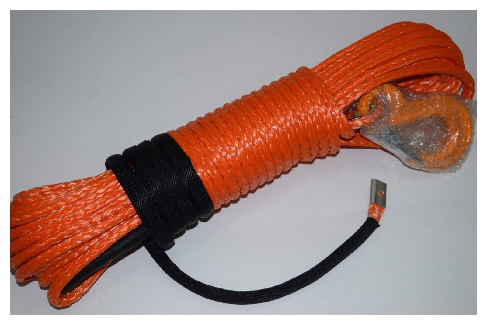 Winch Rope, 8mm*30m Orange Synthetic Winch Rope,ATV Winch Line,Off Road Rope,Towing Ropes with Hook,Plasma Rope