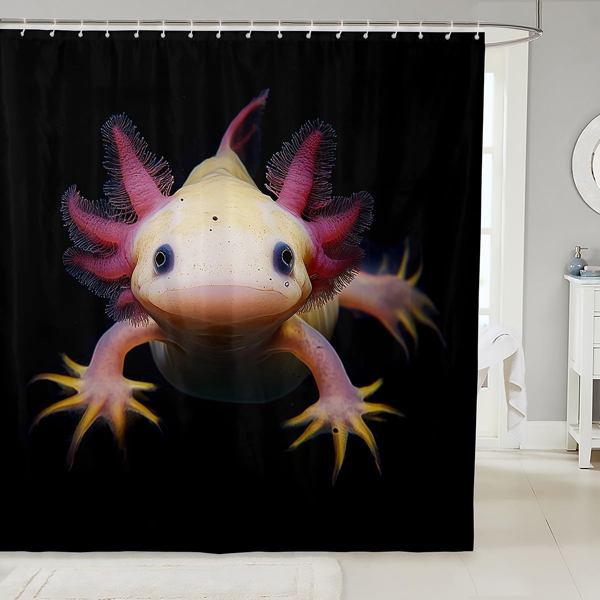 Erosebridal Axolotl Bath Curtain Cute Axolotl Shower Curtain 3D Axolotls Bathroom Sets Bathroom Decor Sea Wildlife Animals Reptile Curtain for Kids Boys Teens Men Adult with Hooks 72" W x 72" L