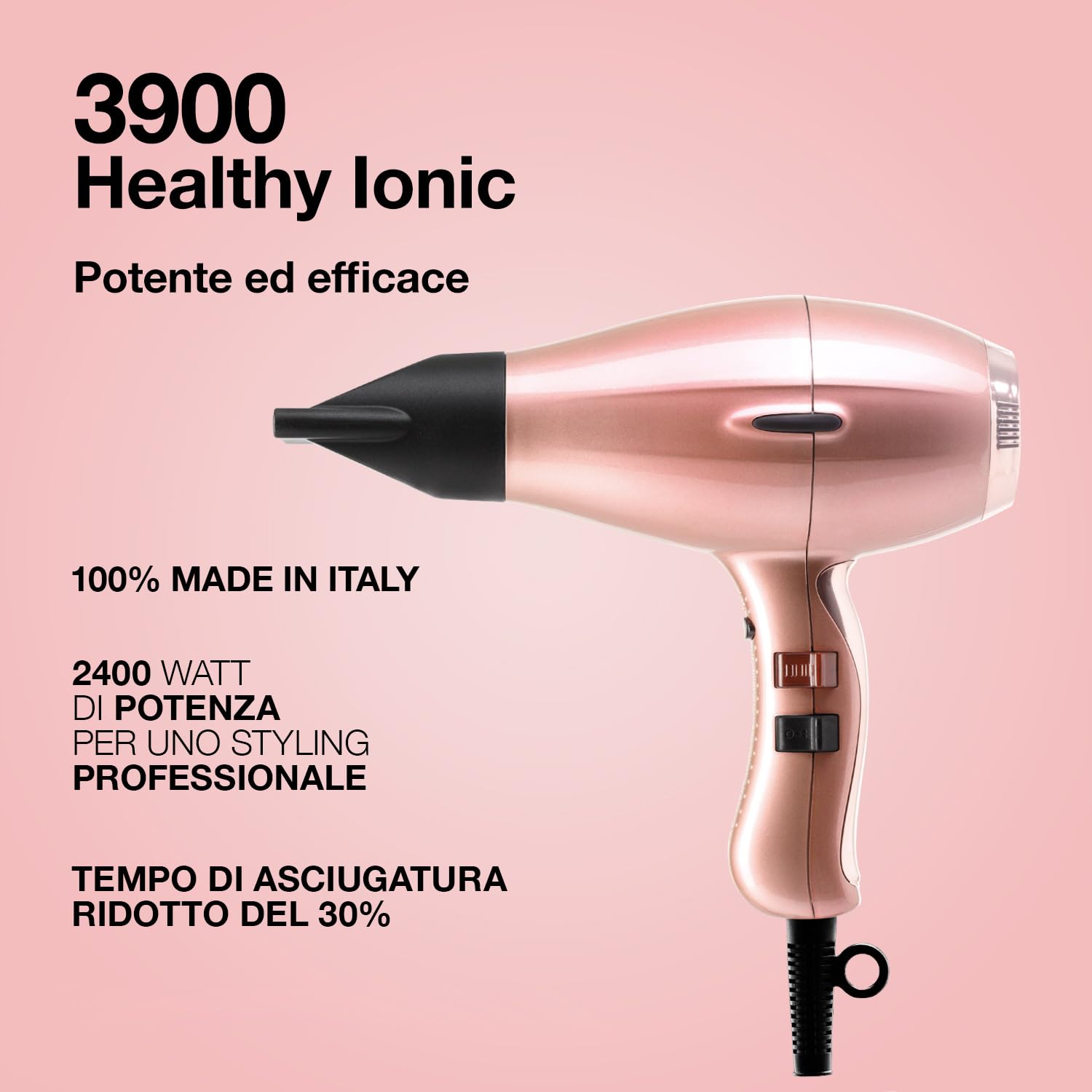 Haartrockner elchim 3900 Healthy Ionic Venetian Roségold, Schuko-Stecker mit Baumwollbeutel – Professioneller Haartrockner Made in Italy – leicht und leise, reduzierte Trocknung 30%, 2400 W
