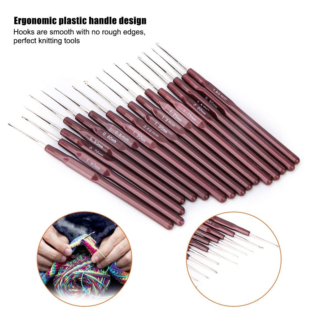 Set di Uncinetti in Pizzo Extra Fine con Manico in Plastica, Ferri da Maglia in Acciaio Inossidabile, Strumenti per Cucire Fai da Te, Ago per Uncinetto con Accessorio per Cucire