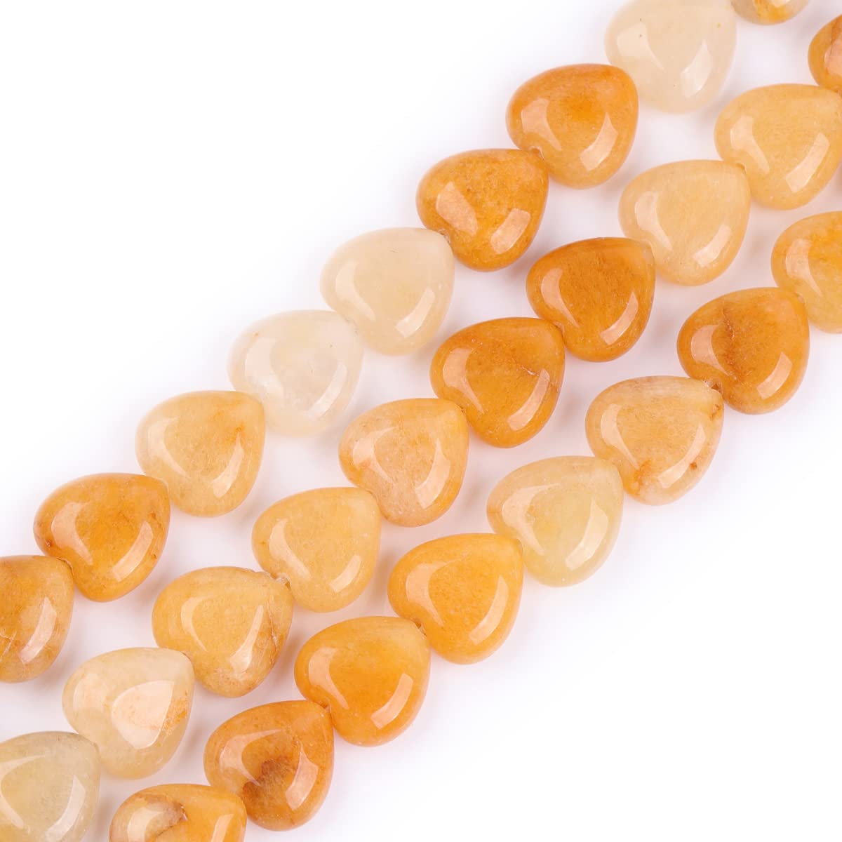 GEM-Inside 10mm Heart Charms Natural Yellow Orange Aventurine Jade Stone Beads for Jewelry Making Full 15" Strand Power Energy Healing Chakra Stone Beads
