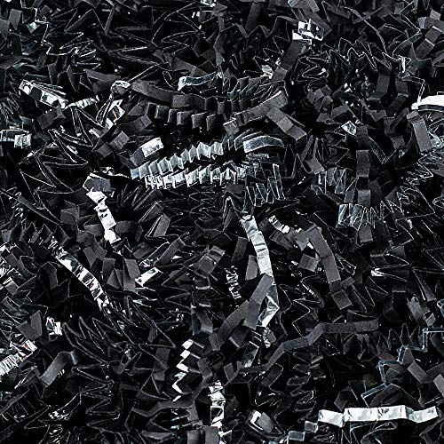 Crinkle Cut Paper Shred Filler (1/2 LB) for Gift Wrapping & Basket Filling - Black & Silver | MagicWater Supply