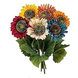 LILOCOO 6pcs Artificial Sunflowers Six Colors Fake Sunflowers Bouquet Vintage Fake Silk Sunflowers Large Sunflowers Decor for Wedding Party Garden Home Hotel Office