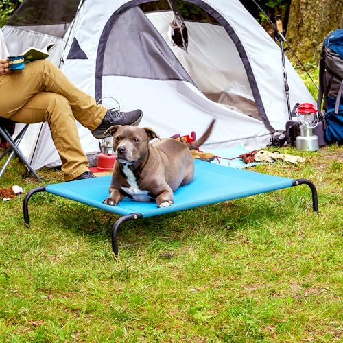 Image of FurHaven Elevated Pet Cots - Cooling & Breathable Nylon Mesh Hammock for Dogs /Easy-to-Assemble / / Durable and Reinforced /Perfect for Rest & Relaxation Outdoors - Capri Blue, Medium